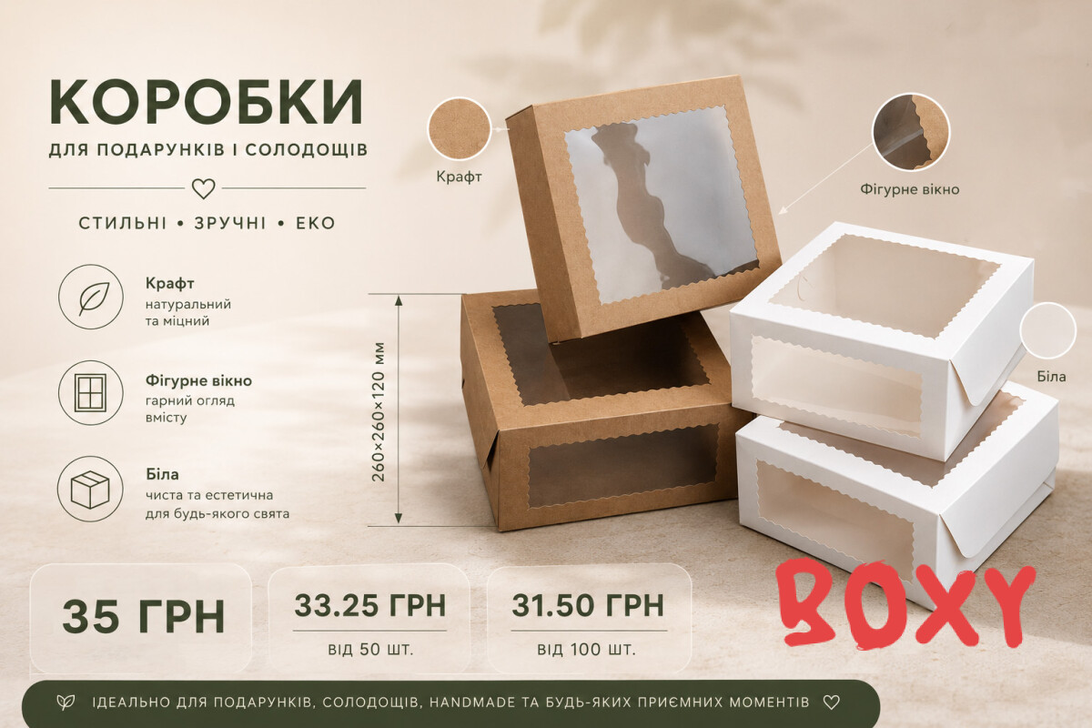 Коробка з вікном, Коробки для кондитерів, Коробка з хром-ерзацу